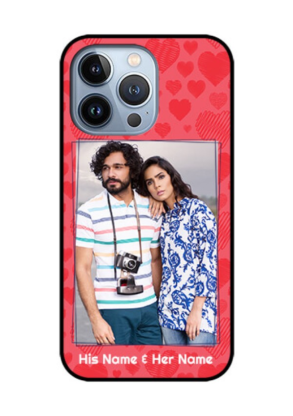 iPhone 13 Pro Photo Printing on Glass Case - with Red Heart Symbols Design