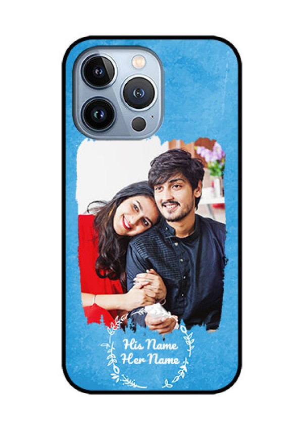 iPhone 13 Pro Custom Glass Phone Case - Blue Color Vintage Design
