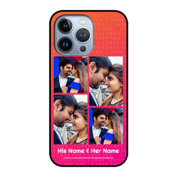 iPhone 13 Pro Custom Glass Phone Case - I Love You Pink Design