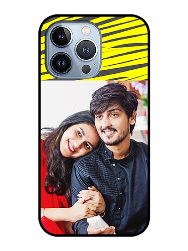 Custom iPhone 13 Pro Photo Printing on Glass Case - Yellow Abstract Design