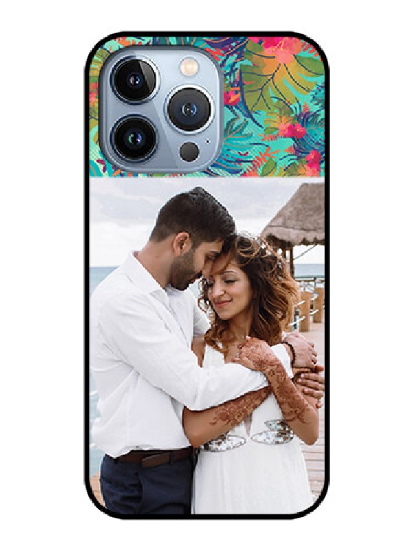 Custom iPhone 13 Pro Photo Printing on Glass Case - Watercolor Floral Design