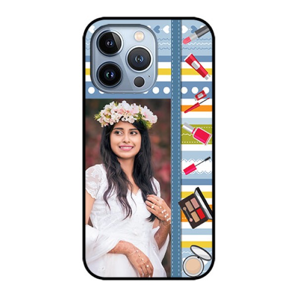 iPhone 13 Pro Personalized Glass Phone Case - Makeup Icons Design