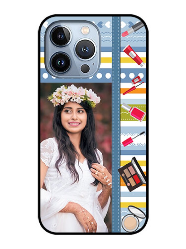 Custom iPhone 13 Pro Personalized Glass Phone Case - Makeup Icons Design