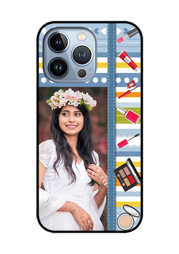 iPhone 13 Pro Personalized Glass Phone Case - Makeup Icons Design
