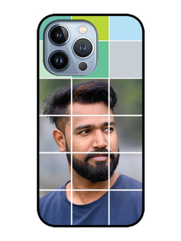 Custom iPhone 13 Pro Photo Printing on Glass Case - with white box pattern