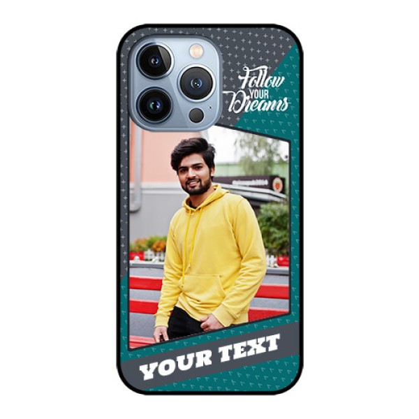 iPhone 13 Pro Personalized Glass Phone Case - Background Pattern Design with Quote iPhone 13 Pro Personalized Glass Phone Case - Background Pattern Design with Quote