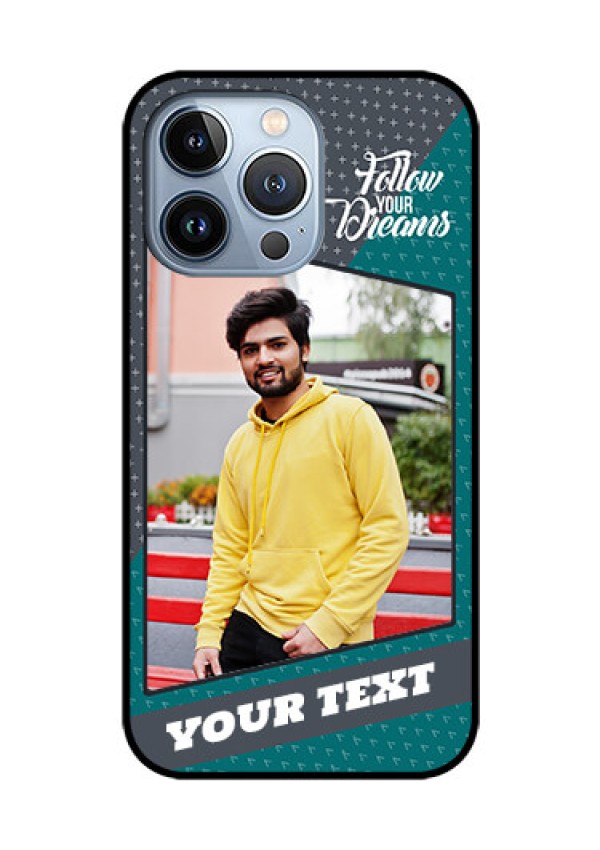 iPhone 13 Pro Personalized Glass Phone Case - Background Pattern Design with Quote
