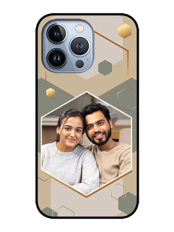 Custom iPhone 13 Pro Photo Printing on Glass Case - Stylish Hexagon Pattern Design