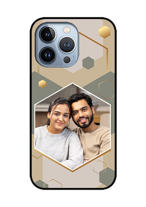 iPhone 13 Pro Photo Printing on Glass Case - Stylish Hexagon Pattern Design