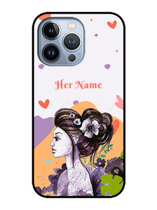 Custom iPhone 13 Pro Personalized Glass Phone Case - Woman And Nature Design