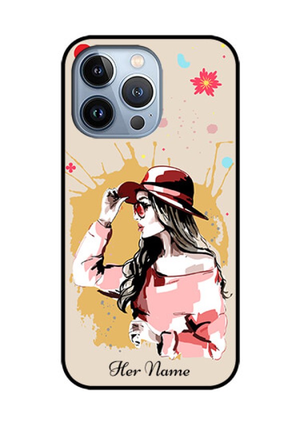 iPhone 13 Pro Photo Printing on Glass Case - Women with pink hat Design