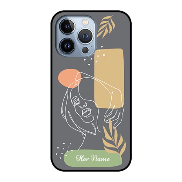 iPhone 13 Pro Custom Glass Phone Case - Gazing Woman line art Design iPhone 13 Pro Custom Glass Phone Case - Gazing Woman line art Design