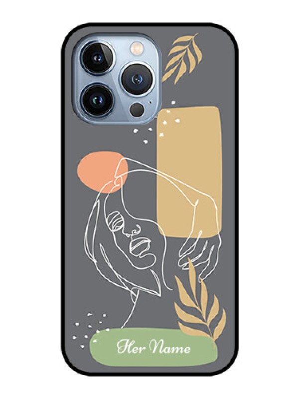 Custom iPhone 13 Pro Custom Glass Phone Case - Gazing Woman line art Design