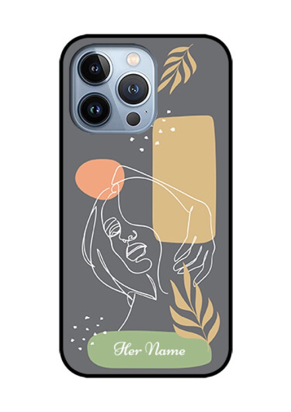 iPhone 13 Pro Custom Glass Phone Case - Gazing Woman line art Design