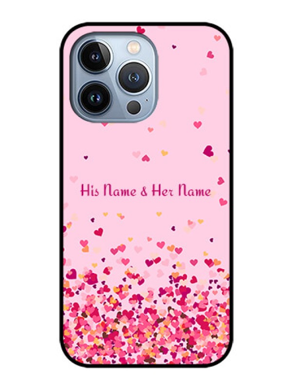Custom iPhone 13 Pro Photo Printing on Glass Case - Floating Hearts Design