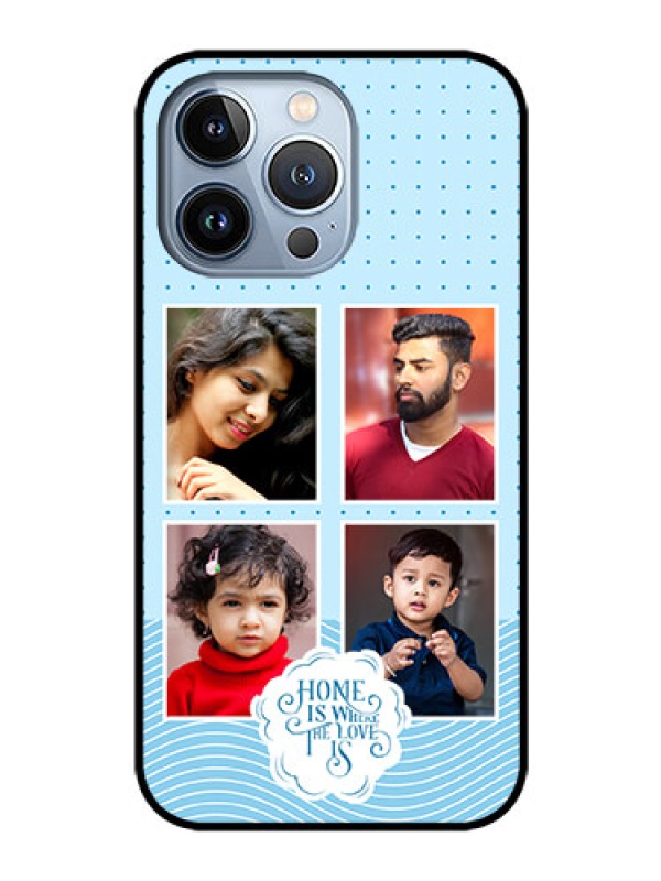 Custom iPhone 13 Pro Custom Glass Phone Case - Cute love quote with 4 pic upload Design