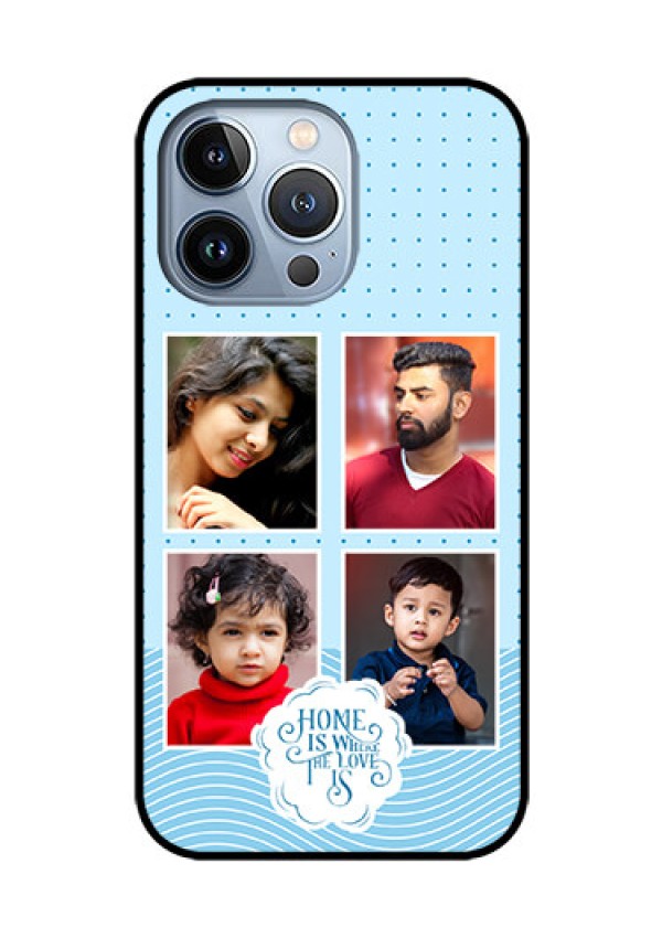 iPhone 13 Pro Custom Glass Phone Case - Cute love quote with 4 pic upload Design