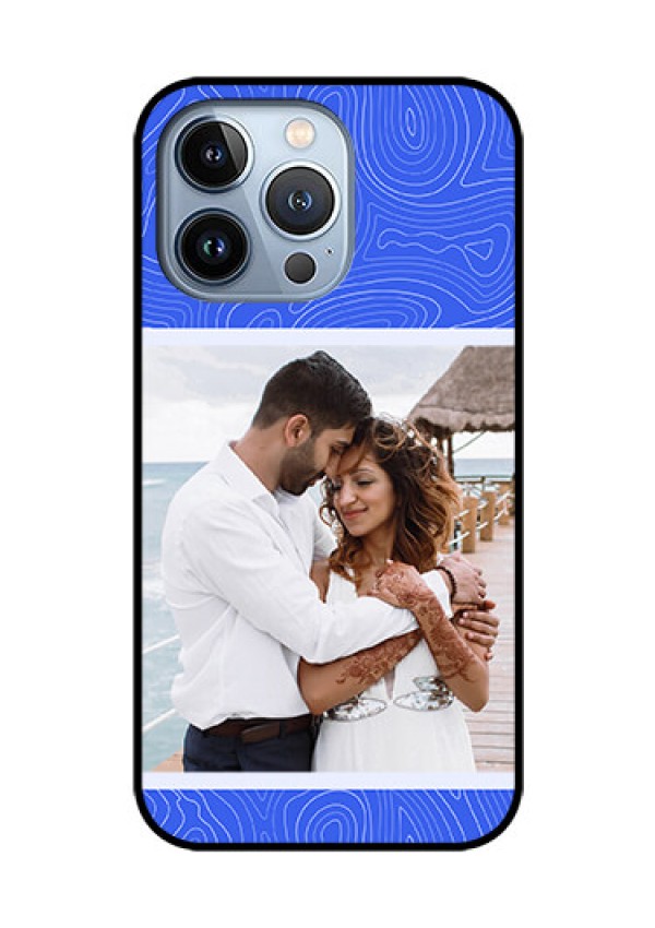 iPhone 13 Pro Custom Glass Mobile Case - Curved line art with blue and white Design