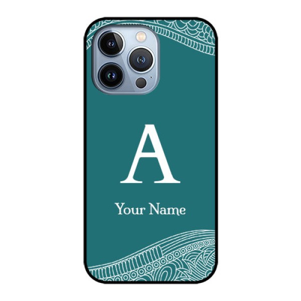 iPhone 13 Pro Personalized Glass Phone Case - line art pattern with custom name Design iPhone 13 Pro Personalized Glass Phone Case - line art pattern with custom name Design
