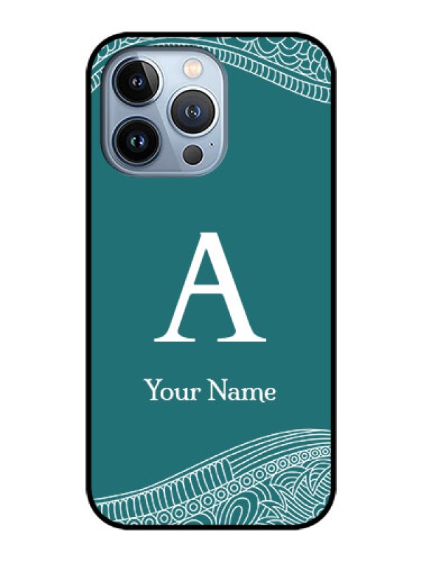 Custom iPhone 13 Pro Personalized Glass Phone Case - line art pattern with custom name Design