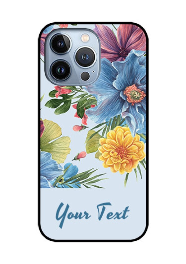 iPhone 13 Pro Custom Glass Mobile Case - Stunning Watercolored Flowers Painting Design