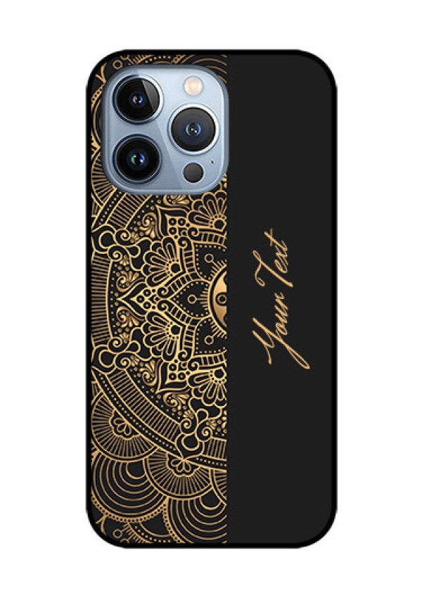 iPhone 13 Pro Photo Printing on Glass Case - Mandala art with custom text Design