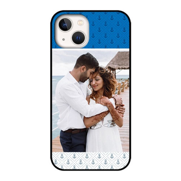 iPhone 13 Photo Printing on Glass Case - Blue Anchors Design