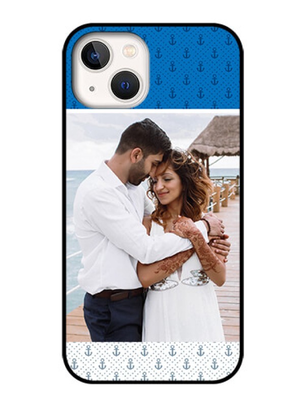 Custom iPhone 13 Photo Printing on Glass Case - Blue Anchors Design