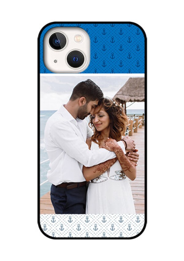 iPhone 13 Photo Printing on Glass Case - Blue Anchors Design