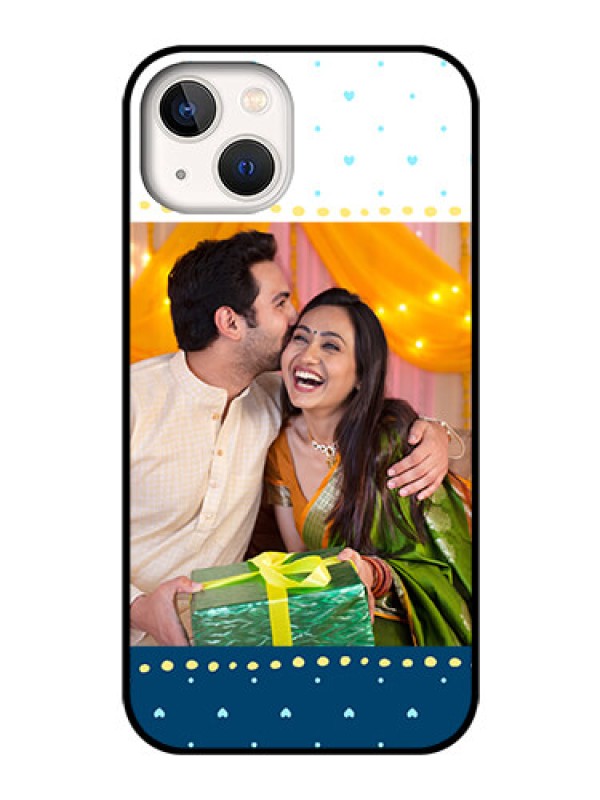 Custom iPhone 13 Personalized Glass Phone Case - White and Blue Abstract Design