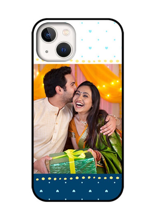 iPhone 13 Personalized Glass Phone Case - White and Blue Abstract Design