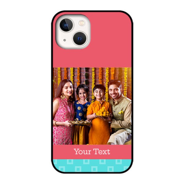 iPhone 13 Personalized Glass Phone Case - Peach & Blue Color Design iPhone 13 Personalized Glass Phone Case - Peach & Blue Color Design