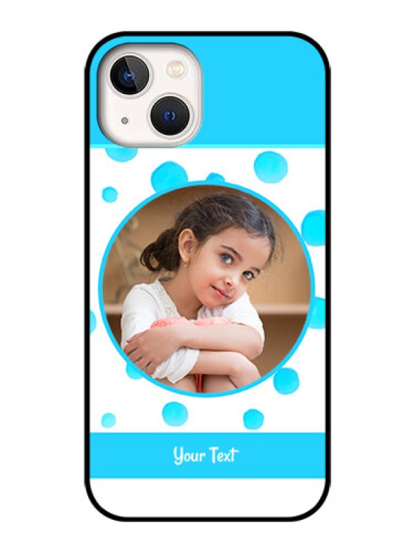 Custom iPhone 13 Photo Printing on Glass Case - Blue Bubbles Pattern Design