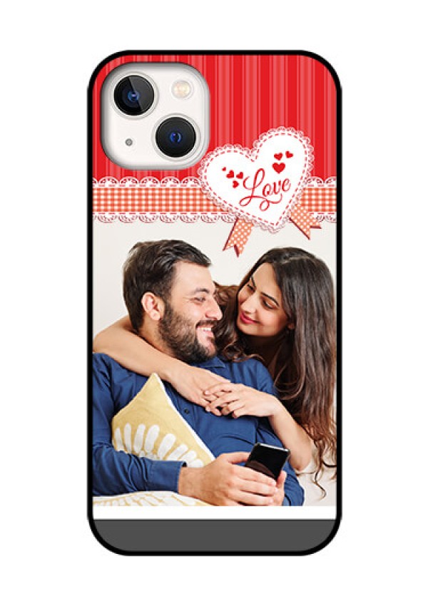 iPhone 13 Custom Glass Mobile Case - Red Love Pattern Design