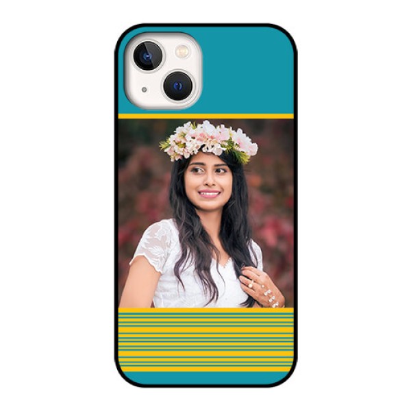 iPhone 13 Custom Glass Phone Case - Yellow & Blue Design