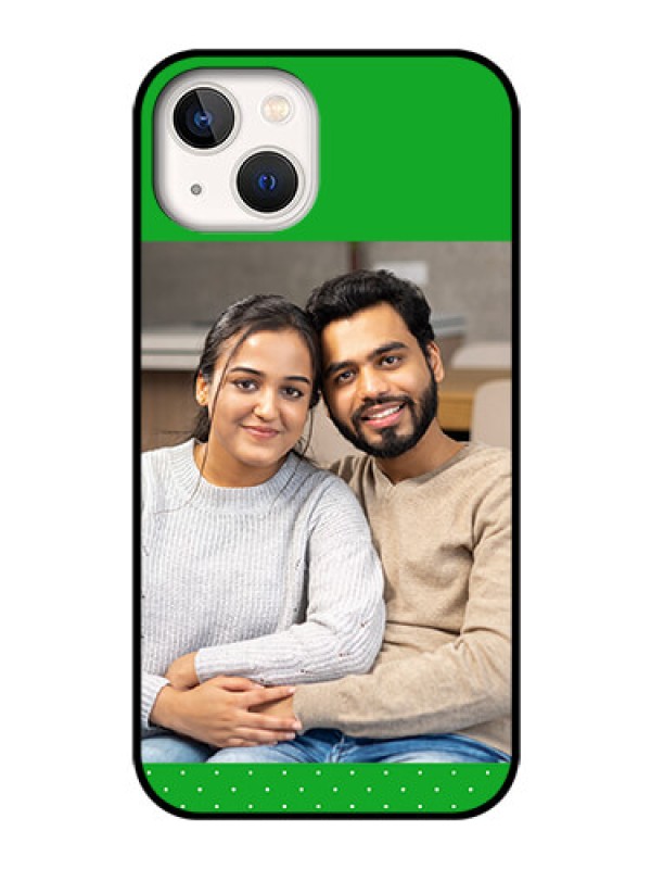 Custom iPhone 13 Personalized Glass Phone Case - Green Pattern Design