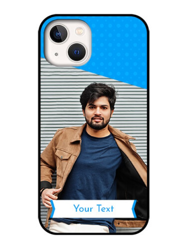 Custom iPhone 13 Photo Printing on Glass Case - Simple Blue Color Design