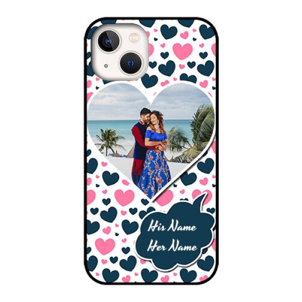 iPhone 13 Custom Glass Phone Case - Pink & Blue Heart Design iPhone 13 Custom Glass Phone Case - Pink & Blue Heart Design