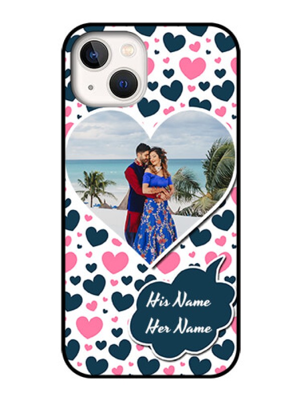 Custom iPhone 13 Custom Glass Phone Case - Pink & Blue Heart Design