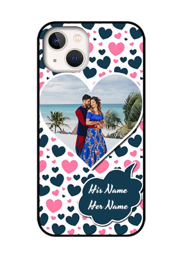 iPhone 13 Custom Glass Phone Case - Pink & Blue Heart Design