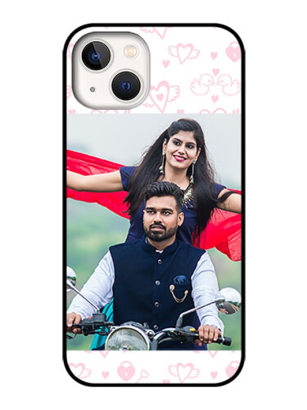 Custom iPhone 13 Custom Glass Mobile Case - Pink Flying Heart Design