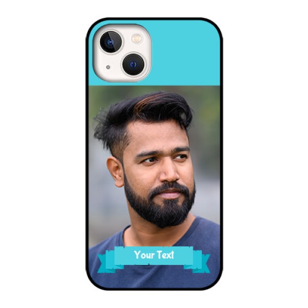 iPhone 13 Personalized Glass Phone Case - Simple Blue Color Design