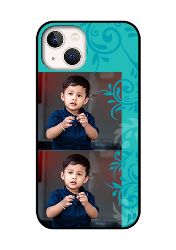 iPhone 13 Personalized Glass Phone Case - with Photo and Green Floral Design