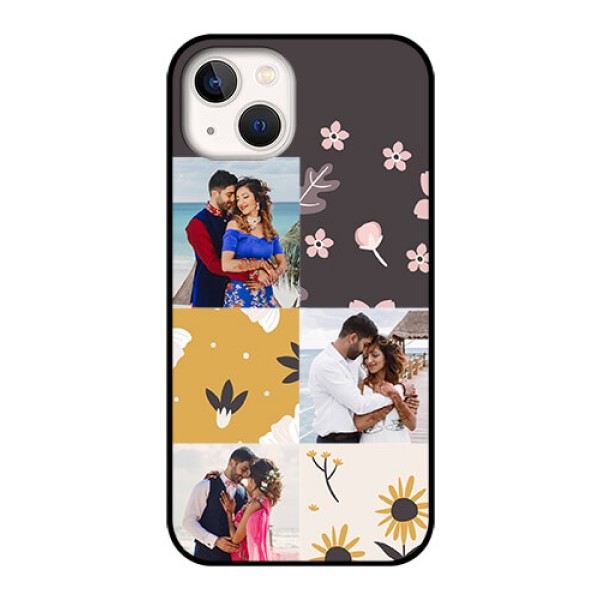 iPhone 13 Photo Printing on Glass Case - 3 Images with Floral Design iPhone 13 Photo Printing on Glass Case - 3 Images with Floral Design