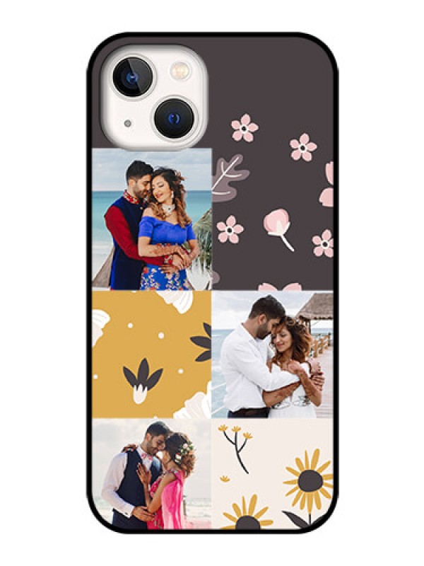 Custom iPhone 13 Photo Printing on Glass Case - 3 Images with Floral Design
