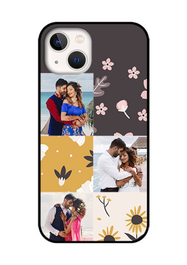 iPhone 13 Photo Printing on Glass Case - 3 Images with Floral Design