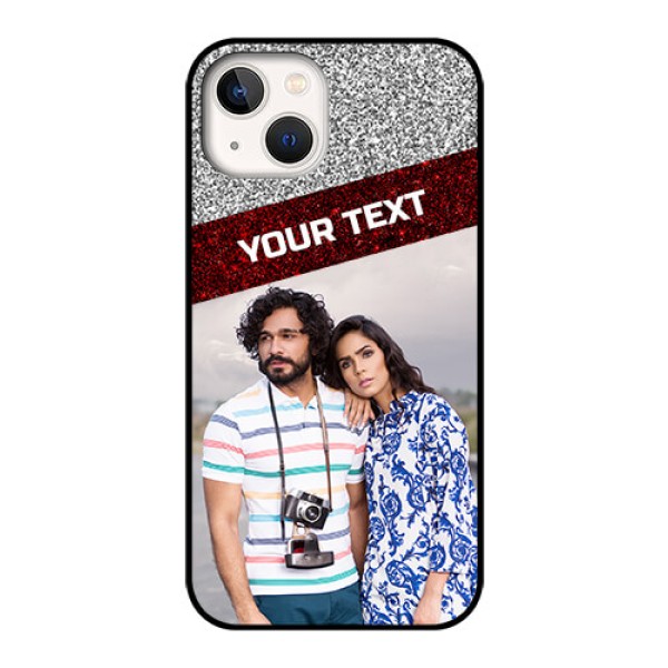 iPhone 13 Personalized Glass Phone Case - Image Holder with Glitter Strip Design iPhone 13 Personalized Glass Phone Case - Image Holder with Glitter Strip Design