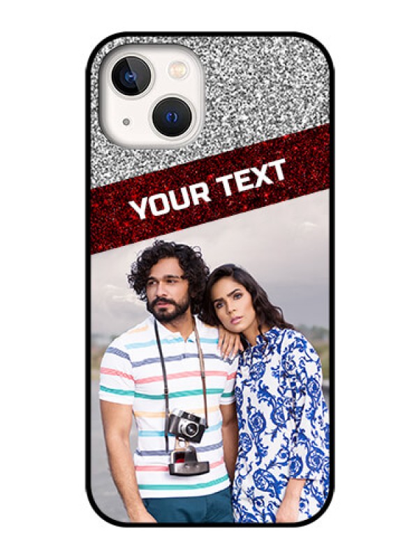 Custom iPhone 13 Personalized Glass Phone Case - Image Holder with Glitter Strip Design