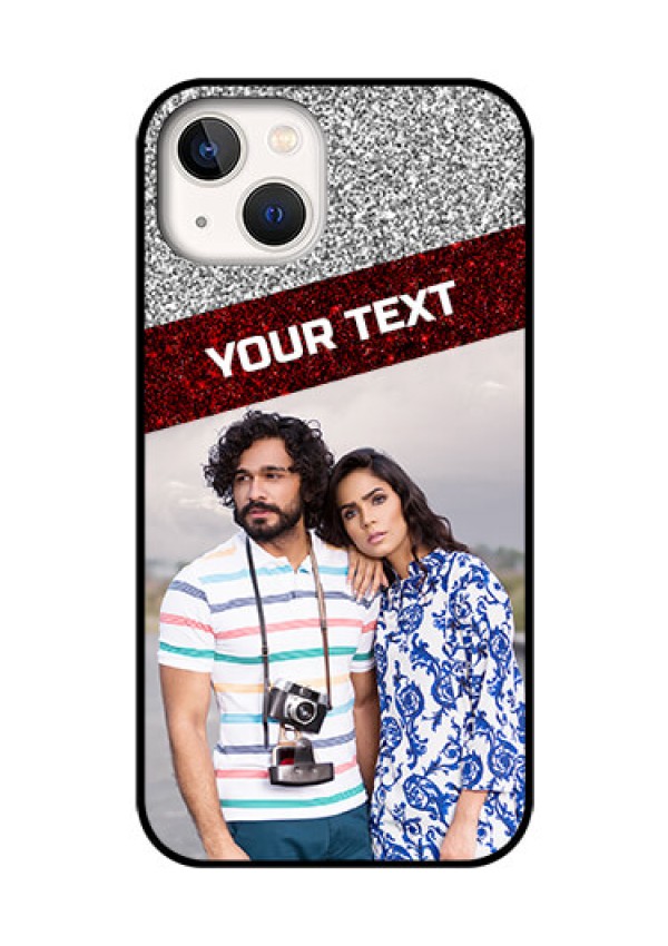 iPhone 13 Personalized Glass Phone Case - Image Holder with Glitter Strip Design