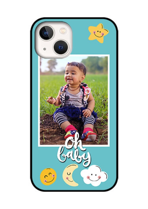 iPhone 13 Personalized Glass Phone Case - Smiley Kids Stars Design